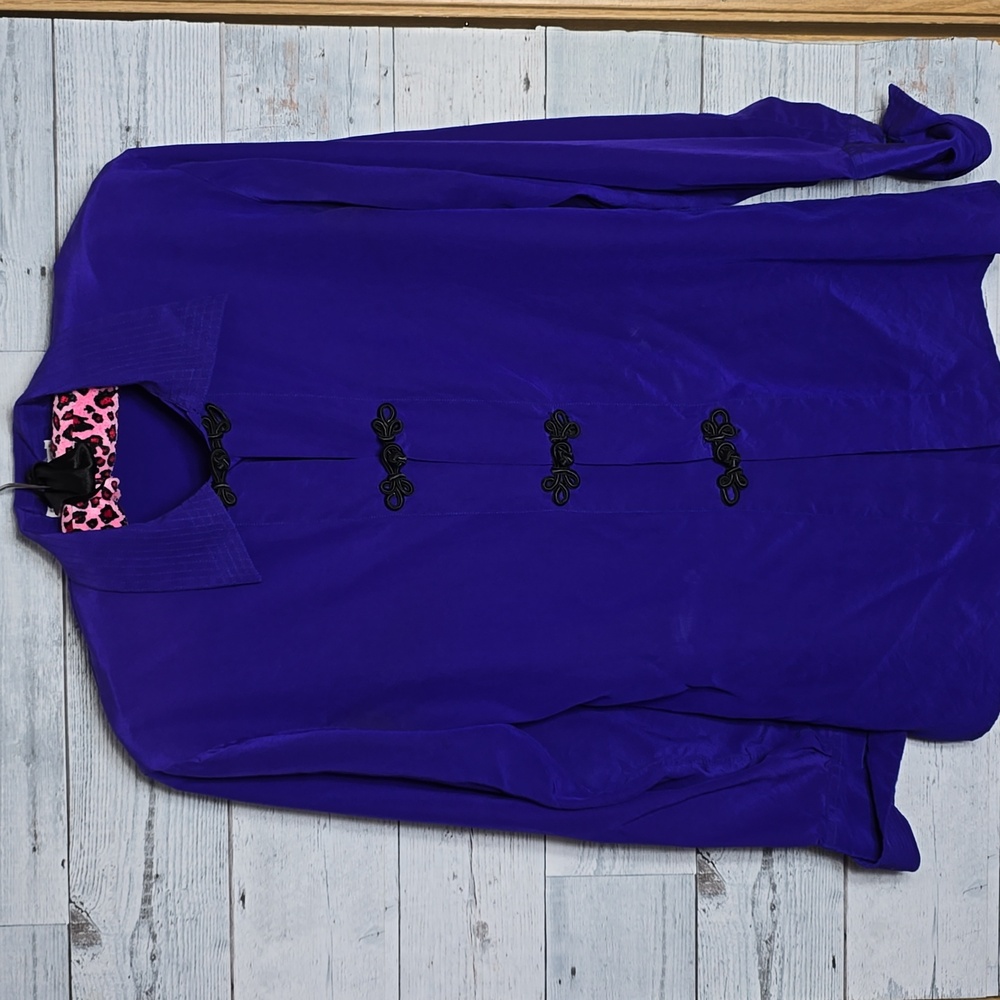 Vintage Celine Purple Semi Sheer Knot Button Closure Blouse
